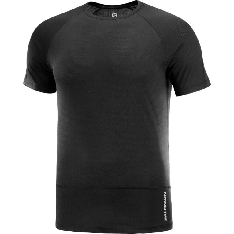 Black Salomon Cross Run Short Sleeve Men's T-Shirts | IE QA9175